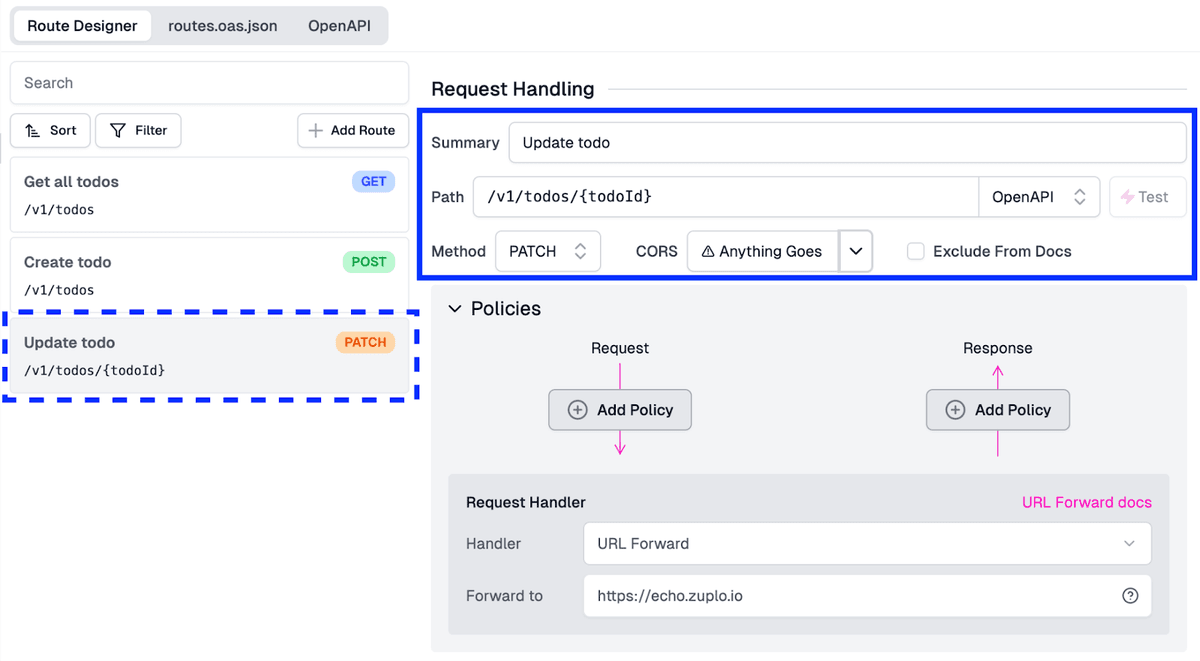 creating patch endpoint