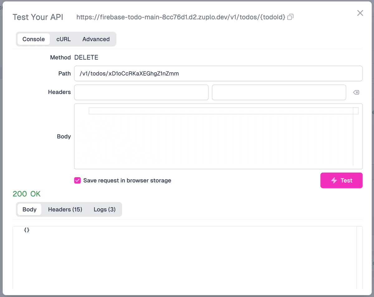 Testing delete endpoint
