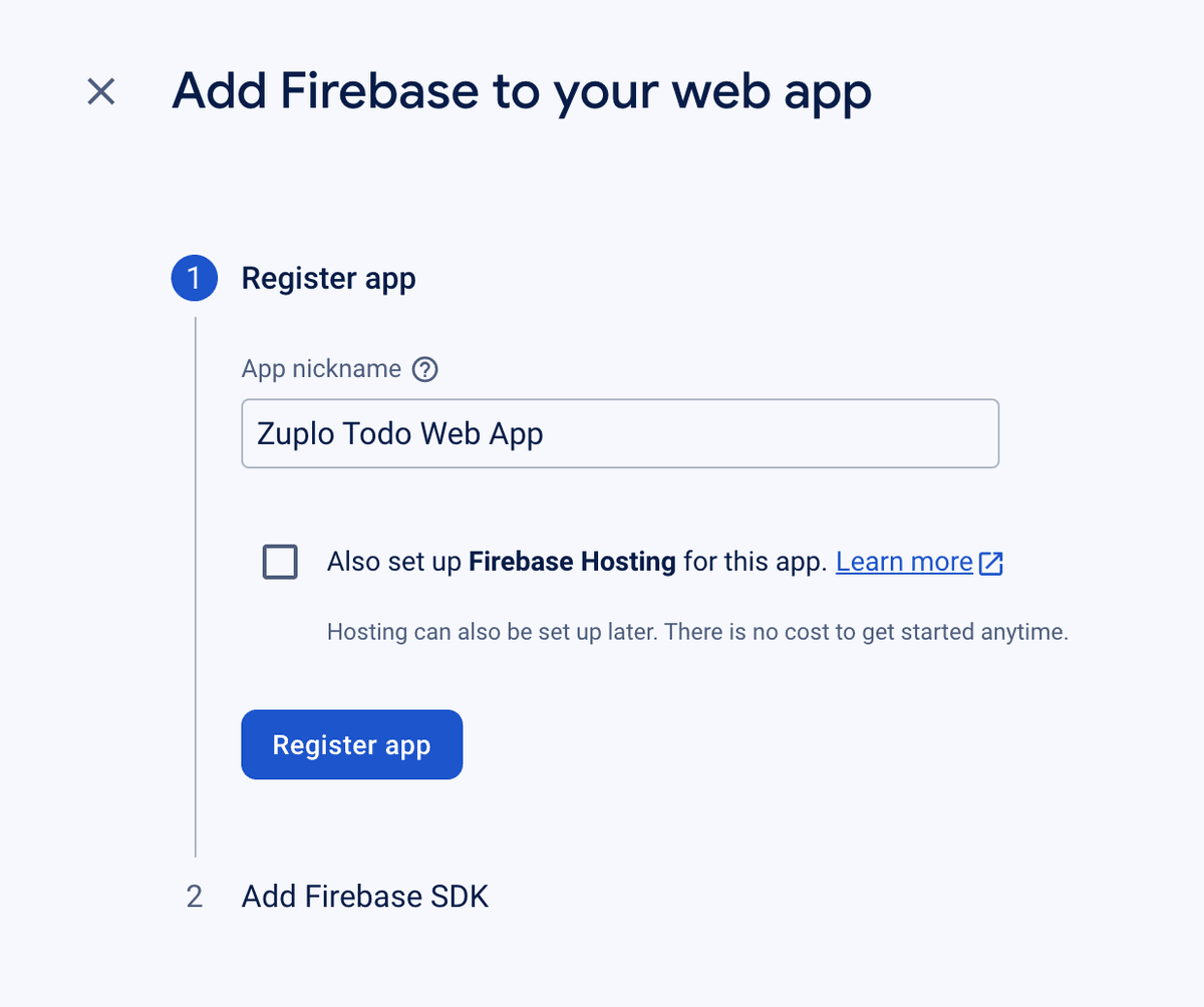 Register firebase app