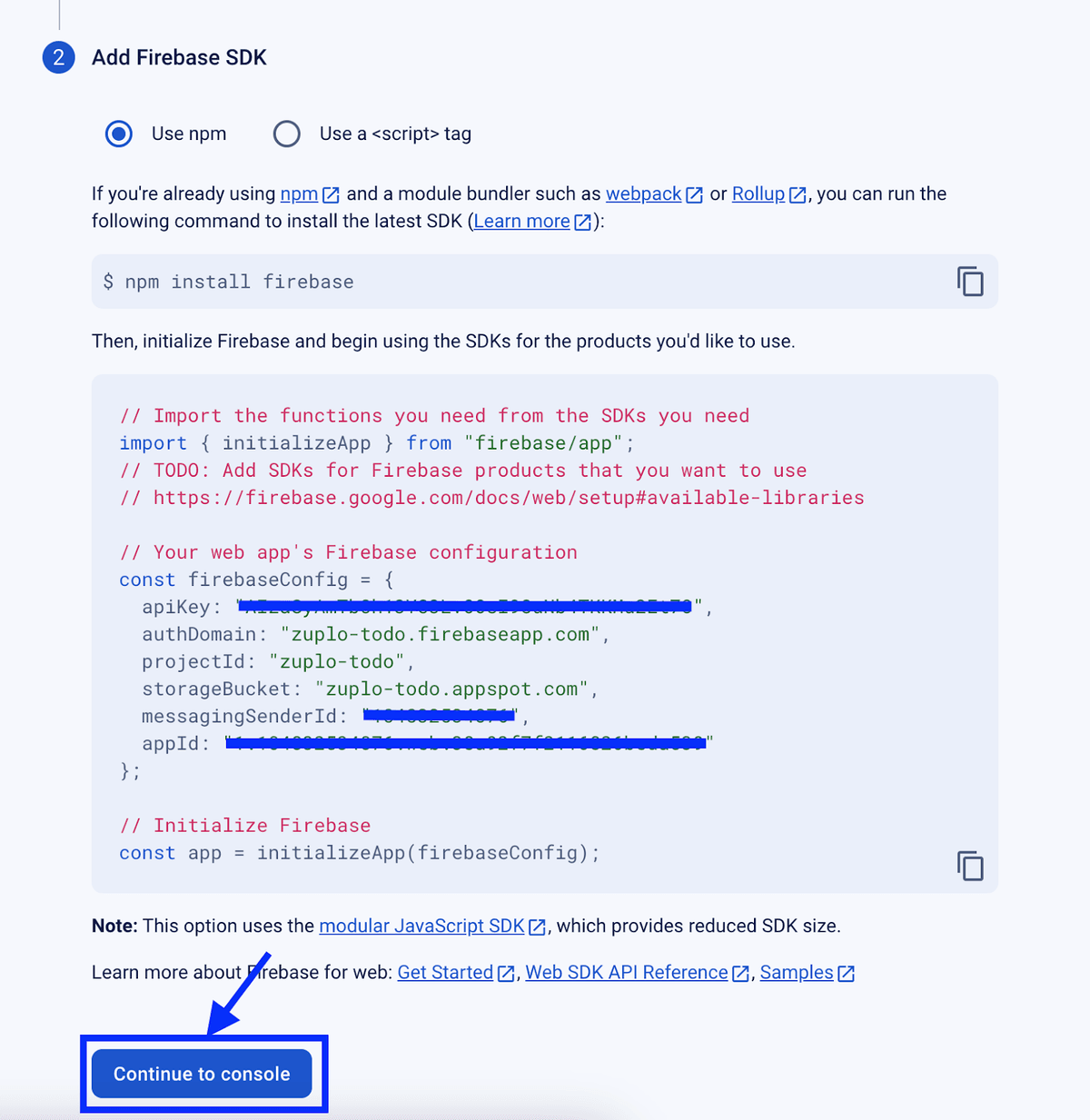 Firebase sdk instructions