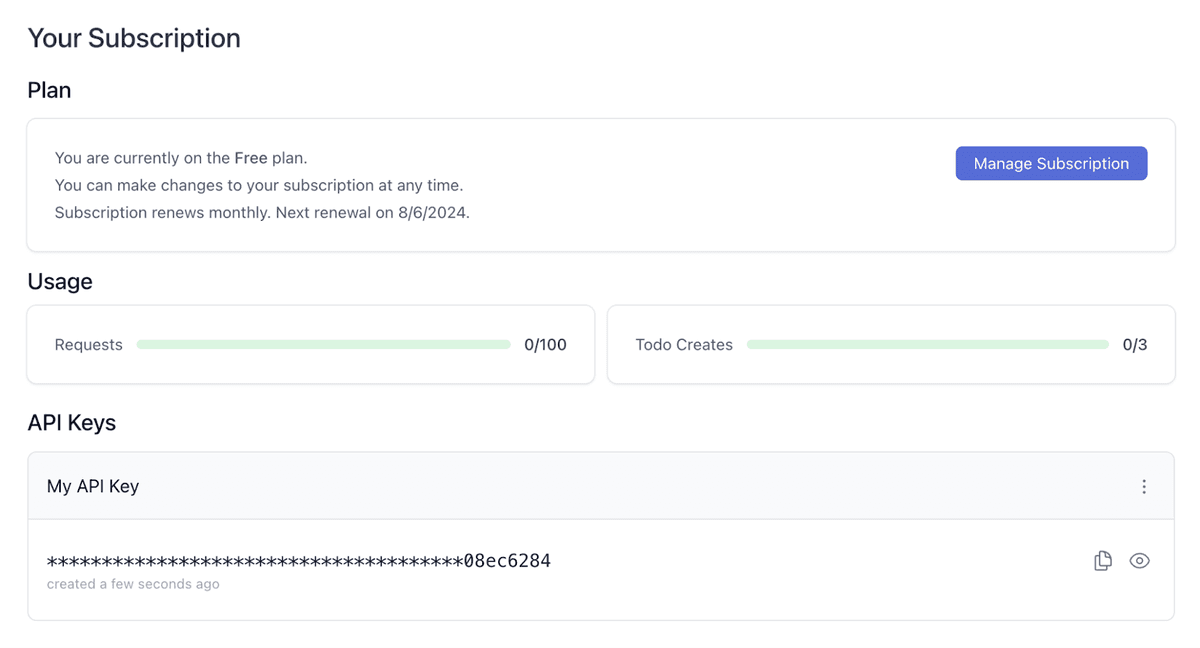 Zuplo subscription screen