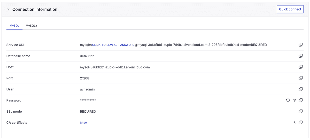 Aiven connection strings