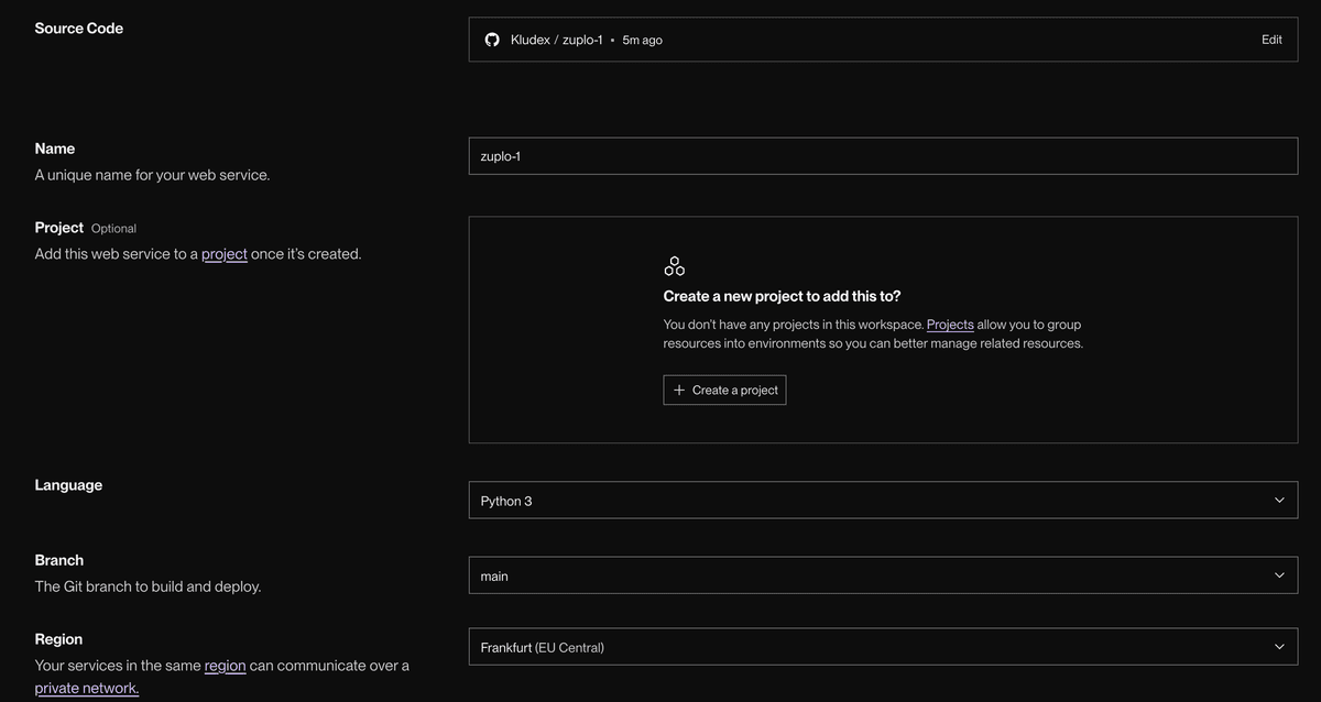Render deployment settings