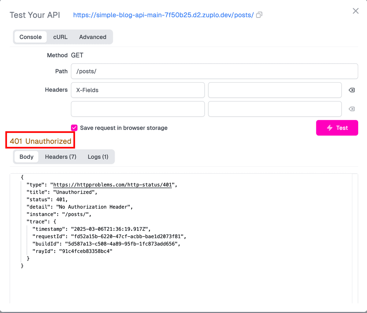 Unauthorized response