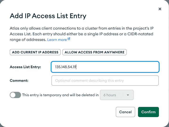 Add IP access list entry
