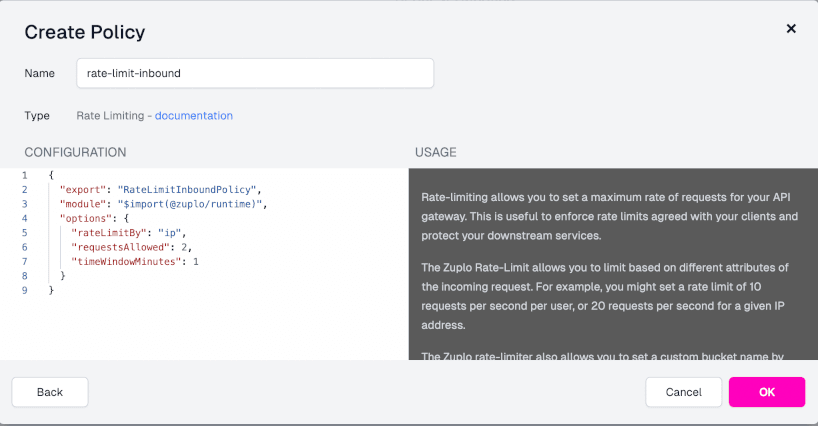 Applying the rate limiting policy