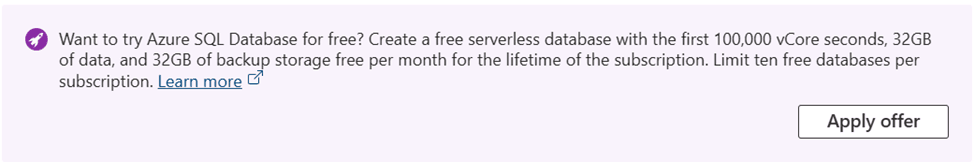 Azure SQL free tier