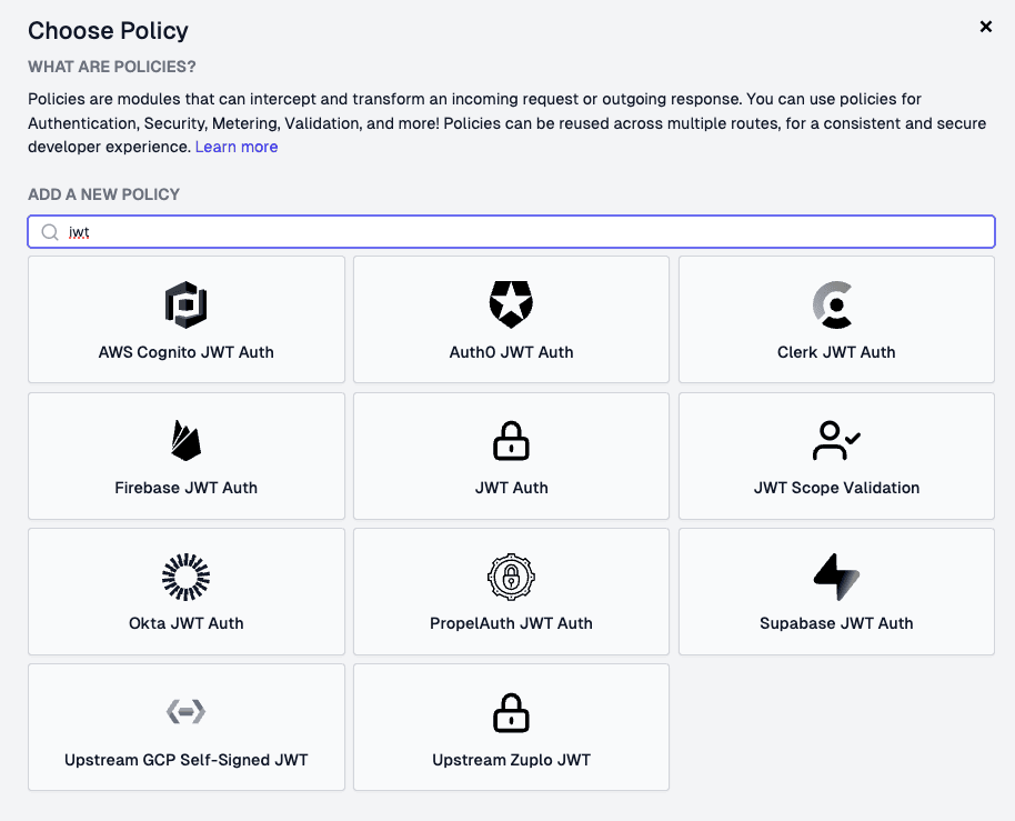 JWT Policies Selection